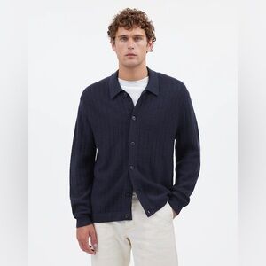 Madewell Button-Up Long-Sleeve Polo Shirt Cardigan in Navy Merino Wool Sz M